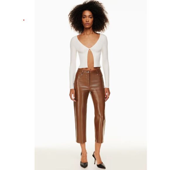 Aritizia Wilfred the melina cropped pant Vegan Leather pants brown cognac US 14 - Picture 1 of 7